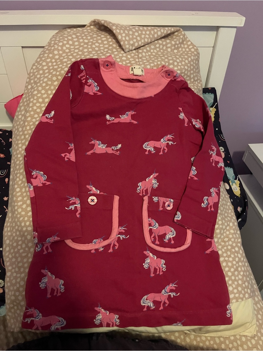 Hatley Red and Pink Unicorn Print Long Sleeve Dress